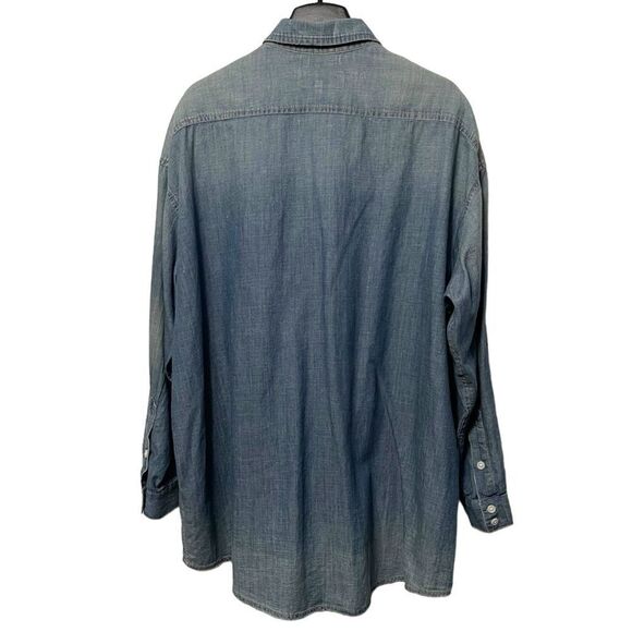 THE GREAT. The Big Oversized Distressed Chambray Shirt - Picture 8 of 11